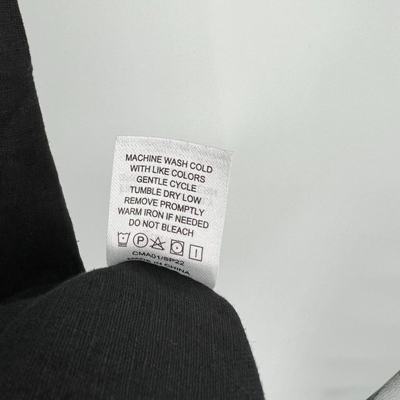 Quince Women's Black Linen Button Front Dress sz M Midi A-Line Belt Short Sleeve - Picture 8 of 9